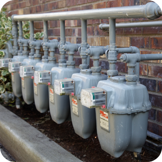 A row of gas meters