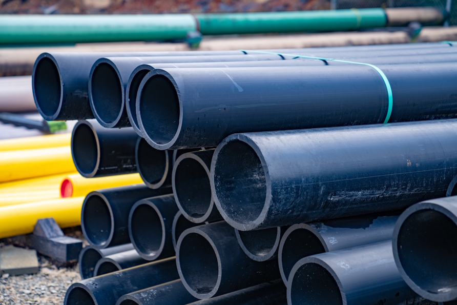 A stack of sections of pipe